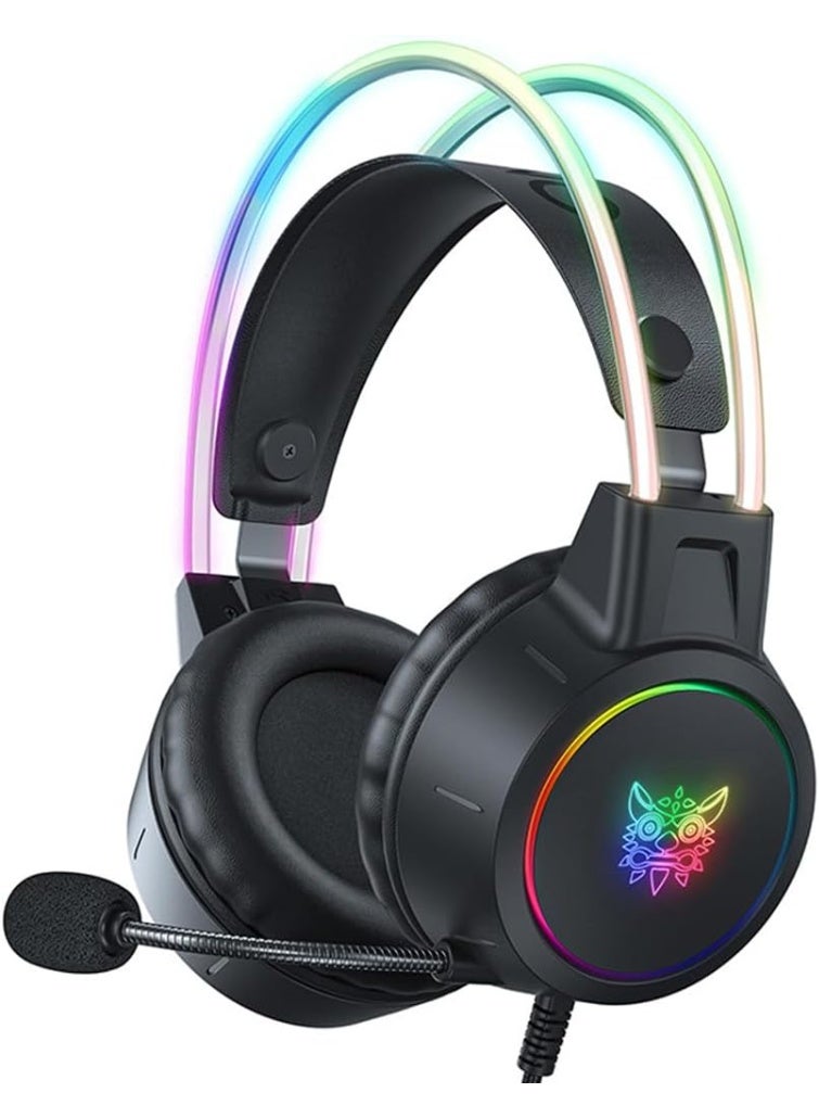 onikuma X15 Pro RGB Wired Gaming Headset with Noise Cancelling Microphone, 50mm Stereo Surround Sound Drivers, Adjustable Suspension Headband, Comfortable Over-Ear Headphones for PC, PS4 and Xbox - Image 1